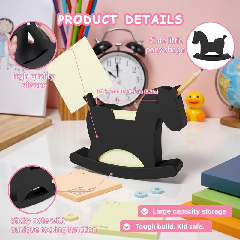 Li & Zhao Li&Zhao Wobble Horse Sticky Note Holder Silicone Label Holder Stand, 2026 Year of the Horse Good Luck Stable Rocking Horse Design for Tabletop Organizer, Office Desk Accessory, Home Decoration(Black) - Image 4